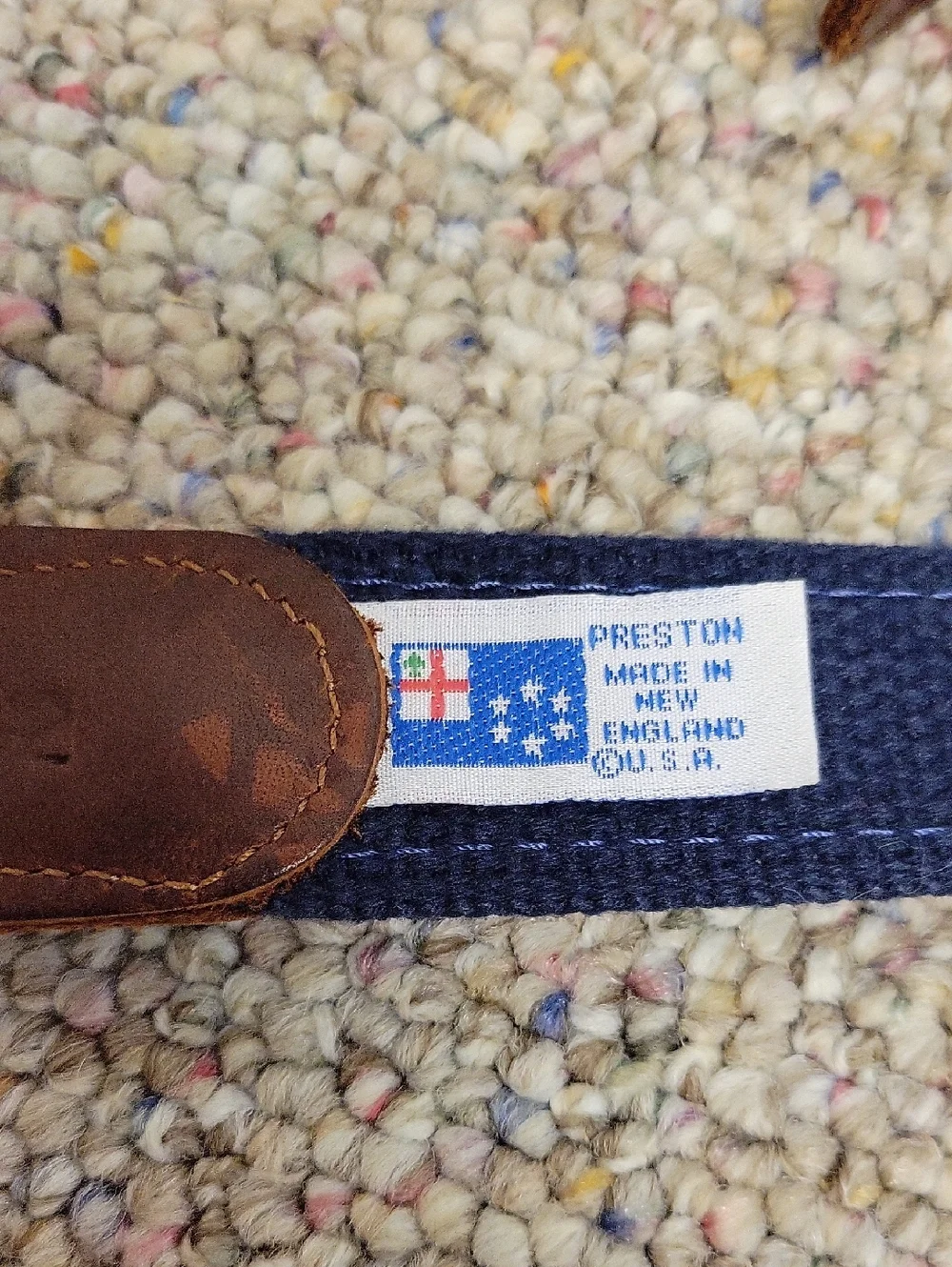 Preston Navy Lobster Canvas Belt with Brown Leather Trim Sz 42 Coastal Preppy